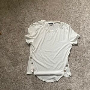 White Short Sleeve Top with Button Detail